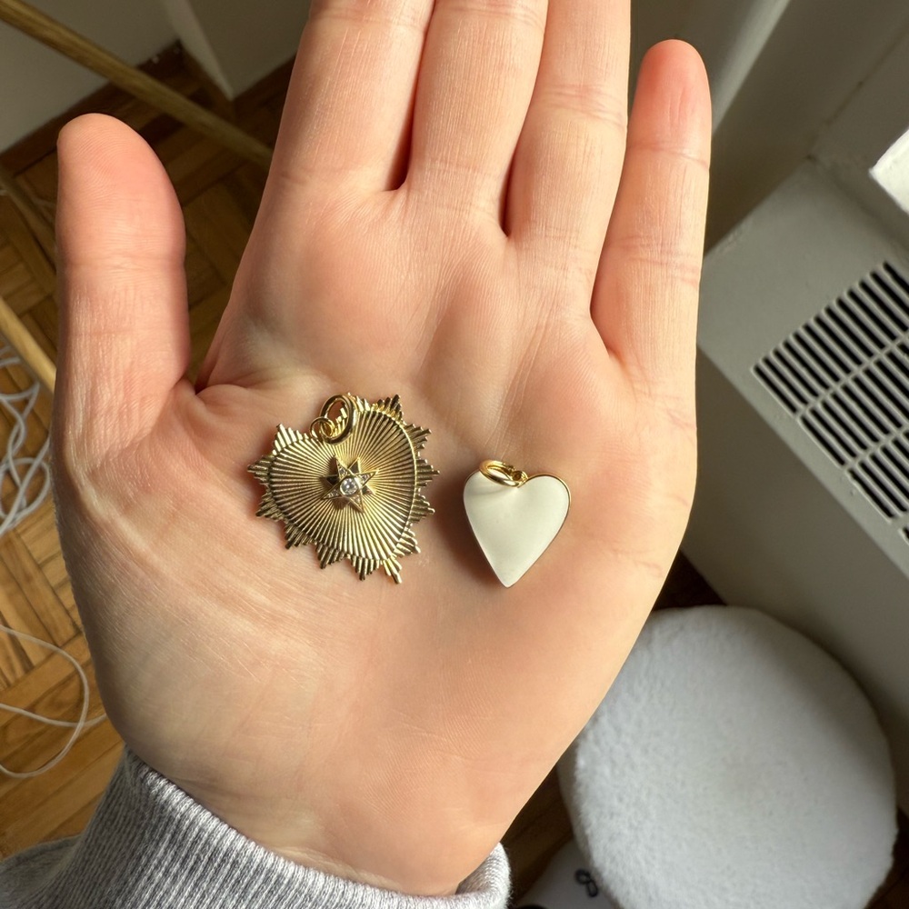 Gold and White Heart Pendant Set